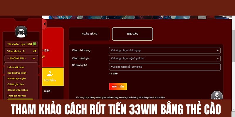 Tham khảo cách rút tiền 33WIN bằng thẻ cào